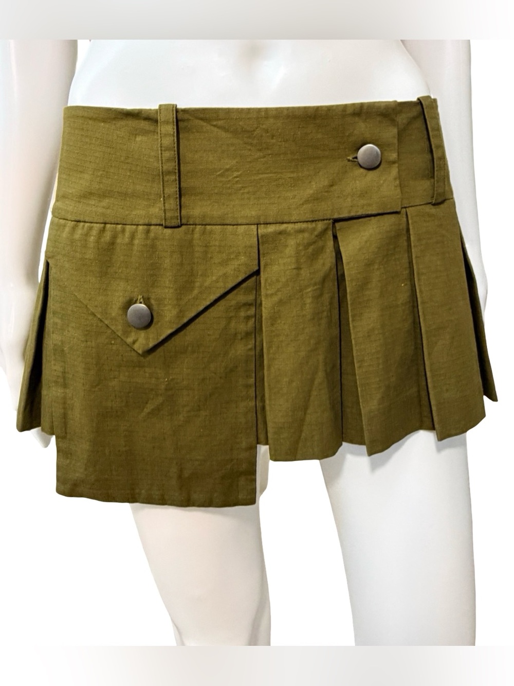 NiiIHAI Low-Rise Overpacker Asymmetric Cargo Mini Skirt | Olive Khaki | S